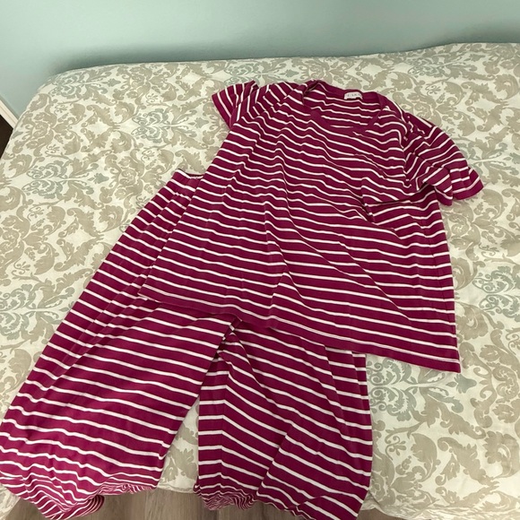 LAKE Pima Crew Short-Long Set in Dahlia Anchor Stripe - Picture 2 of 11